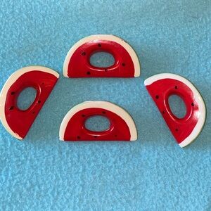 WATERMELON Napkin ring holders  (4) hand painted ceramic vintage rare NEW in box
